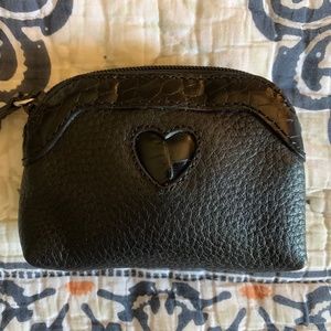 Brighton Leather Coin Purse Black Pebbled Heart Zip Top